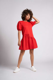 Simply Red Maria Crew Neck Dress with Asymmetrical hem