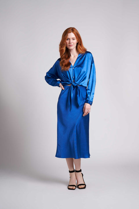 Sapphire Blue Sophie Satin Midi Skirt