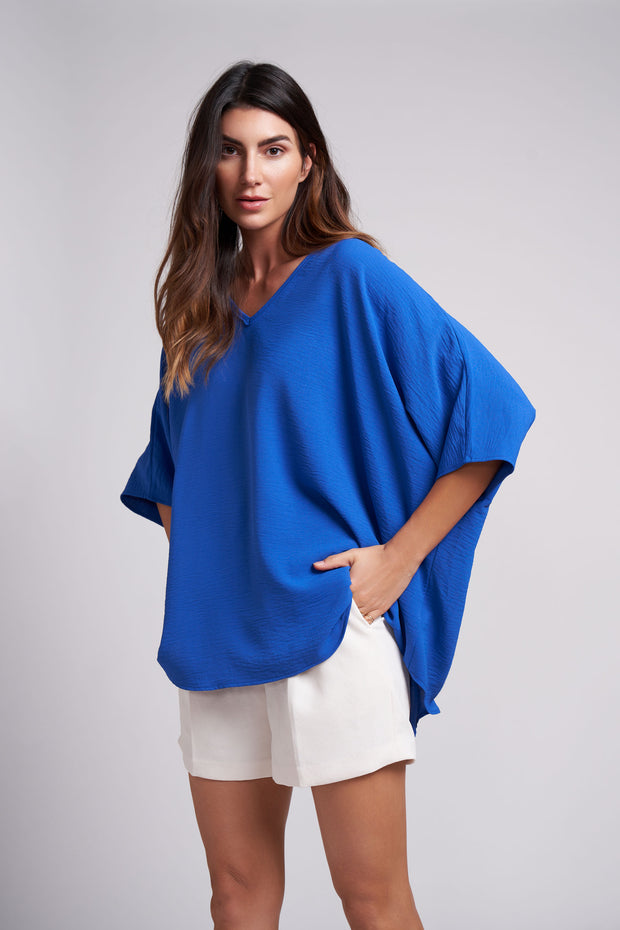 Sapphire Blue Claire Oversized Light weight V-Neck Top