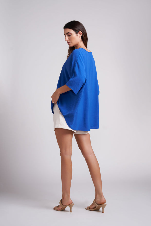 Sapphire Blue Claire Oversized Light weight V-Neck Top
