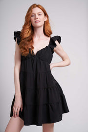 Noir Anna Ruffle V-Neck dress