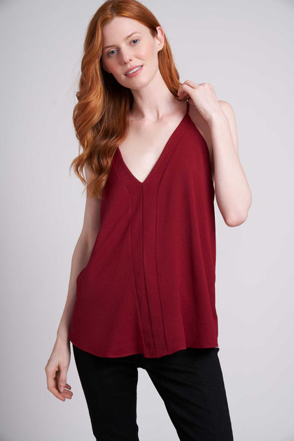 Garnet Red Lucy Long V-Neck Tank with Racer Back – Caldwell Collection