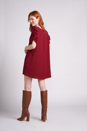 Garnet Red Ashley Short Ruched Sleeve V-Neck Dress