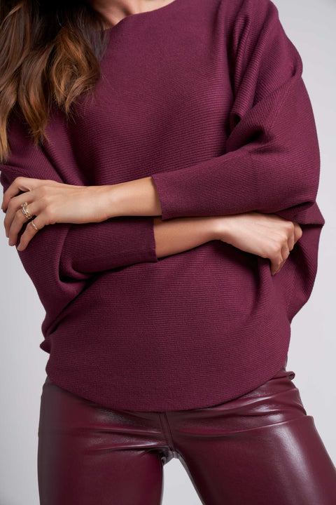 Garnet Red Ivy Dolman Sleeve Sweater