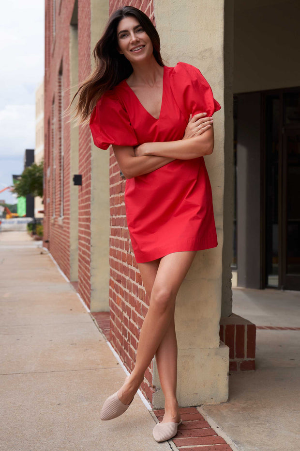 Simply Red Rylie Balloon Sleeve Mini Dress with Optional Belt
