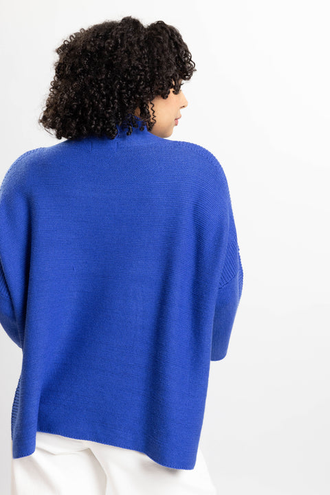 Sapphire Blue Lori One Size Turtleneck Sweater with High Low