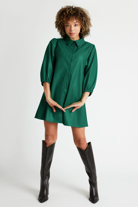 Jess Faux Leather Button front Dress or Duster in Dark Green