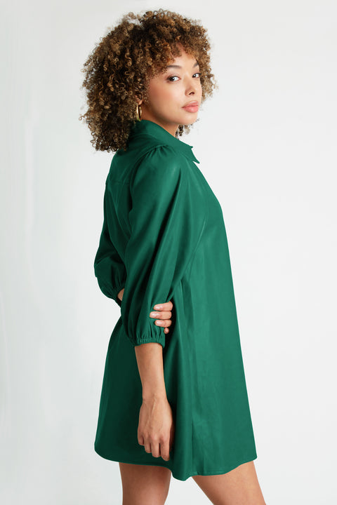 Jess Faux Leather Button front Dress or Duster in Dark Green