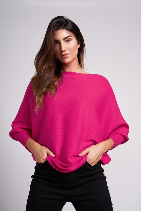 Hot Pink Ivy Dolman Sleeve Sweater
