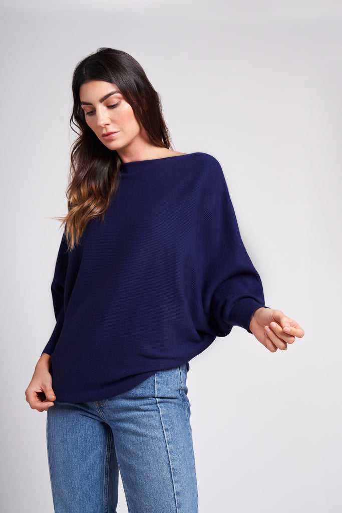 Cute Navy Top - Dolman Sleeve Top - Sweater Top - Dolman Sweater