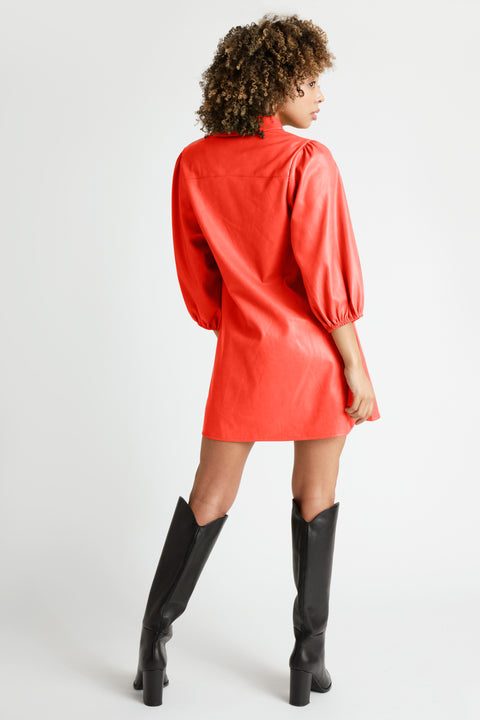 Jess Faux Leather Button front Dress or Duster in Simply Red