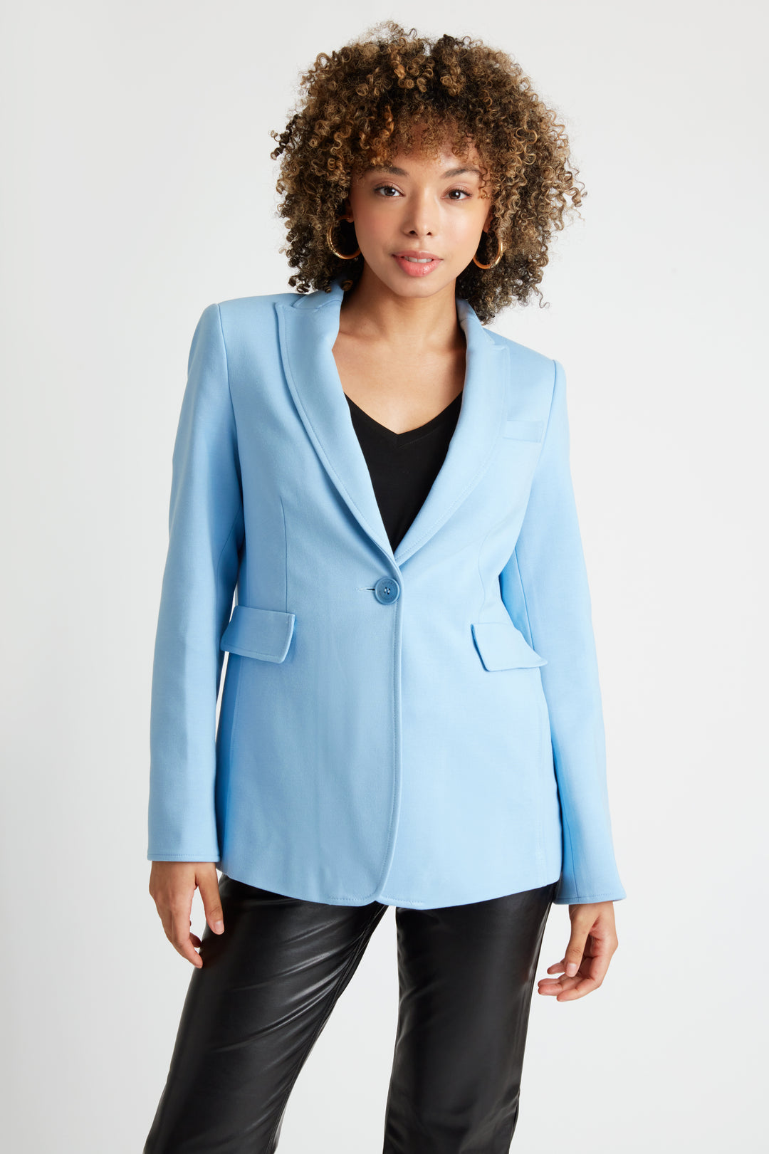 Lorraine Single Button Luxury Blazer in Sky Blue – Caldwell Collection