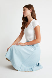 Sadie Faux Leather Micro Pleated Skirt in Sky Blue