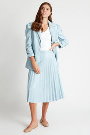 Parker Faux Leather Ruched 3/4 Sleeve Blazer in Sky Blue