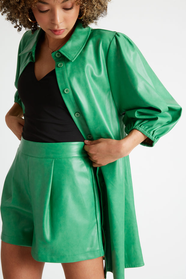 Ann Faux Leather Shorts in Emerald Green