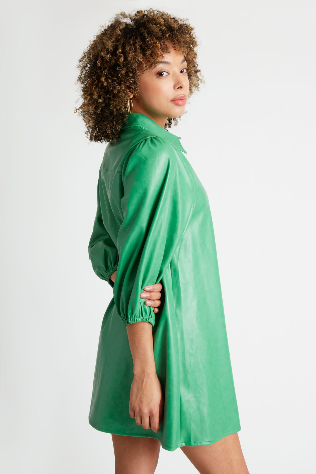 Jess Faux Leather Button front Dress or Duster in Emerald Green – Caldwell  Collection
