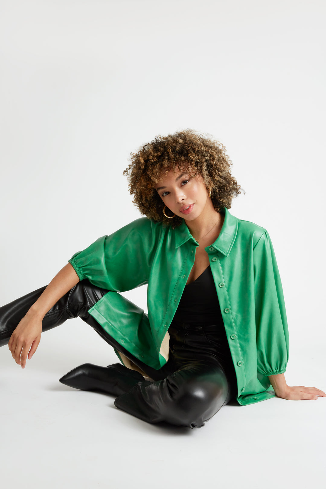 Jess Faux Leather Button front Dress or Duster in Emerald Green Caldwell Collection Jess Faux Leather Button front Dress or Duster in Emerald Green Caldwell Collection