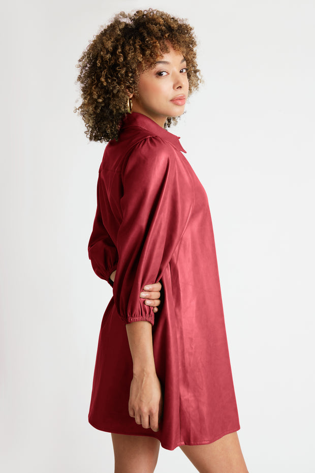 Jess Faux Leather Button front Dress or Duster in Garnet