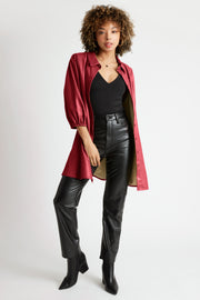 Jess Faux Leather Button front Dress or Duster in Garnet