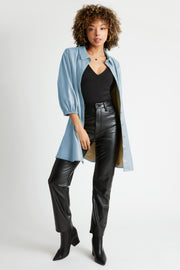 Jess Faux Leather Button front Dress or Duster in Sky Blue