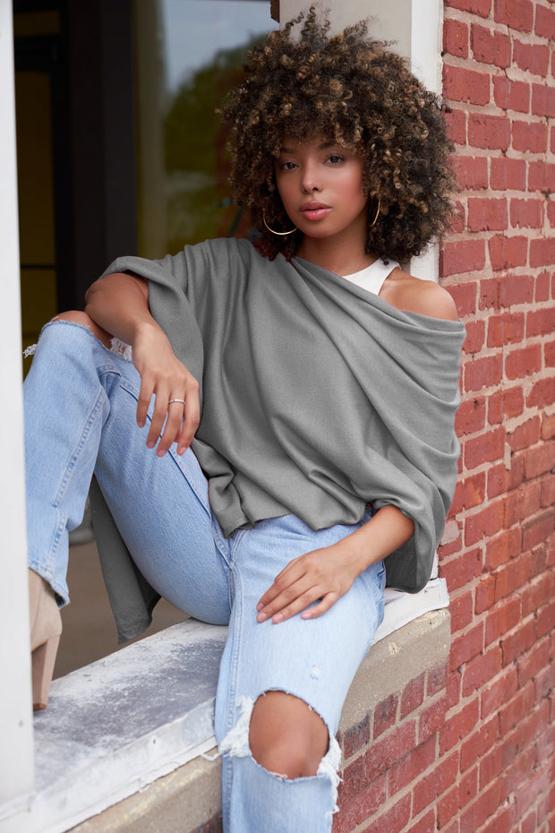 Light Gray Eva Lightweight Knit Poncho