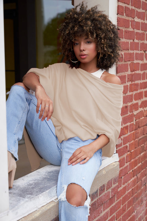 Cream Eva  Lightweight Knit Poncho