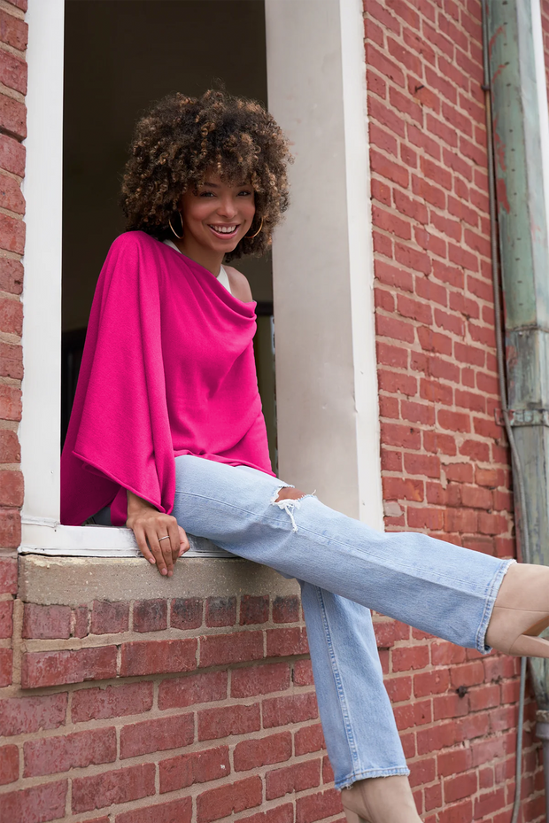 Hot Pink Eva Lightweight Knit Poncho