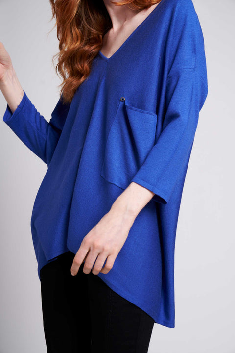 Sapphire Blue Mara Oversized Sweater with Pocket Detail