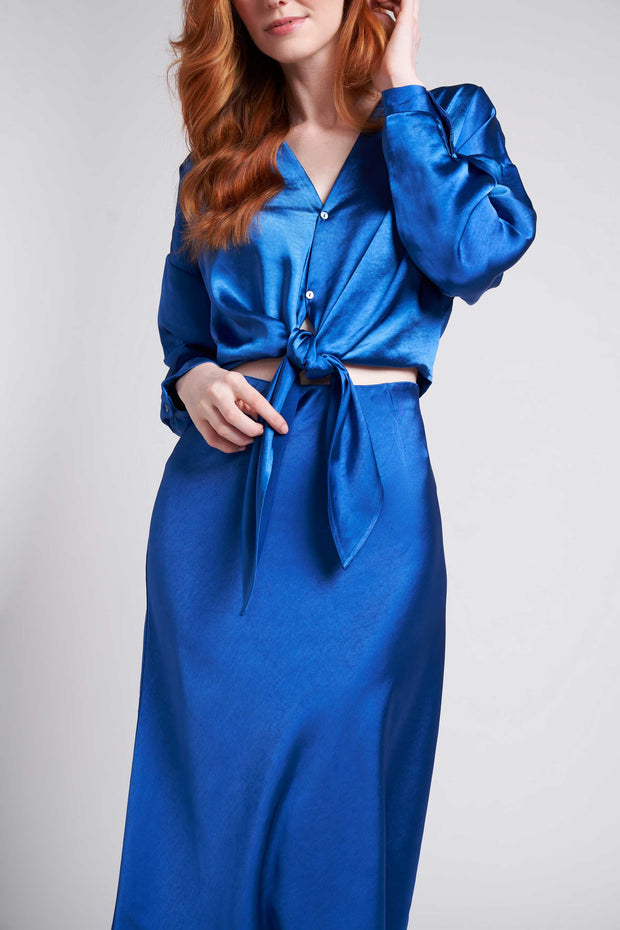 Sapphire Blue Sophie Satin Midi Skirt