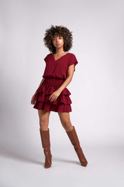 Garnet Red Isabella Smocked Waist Mini Dress