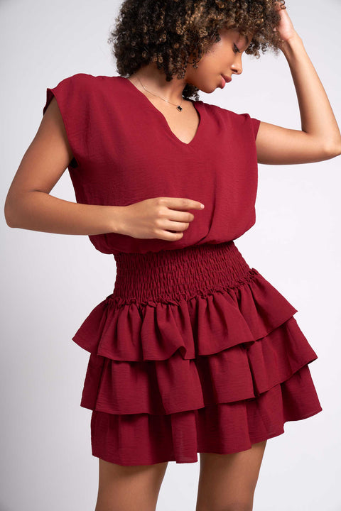 garnet dress Garnet Red Isabella Smocked Waist Mini Dress – Caldwell Collection