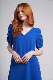 Sapphire Blue Ashley Short Ruched Sleeve V-Neck Dress