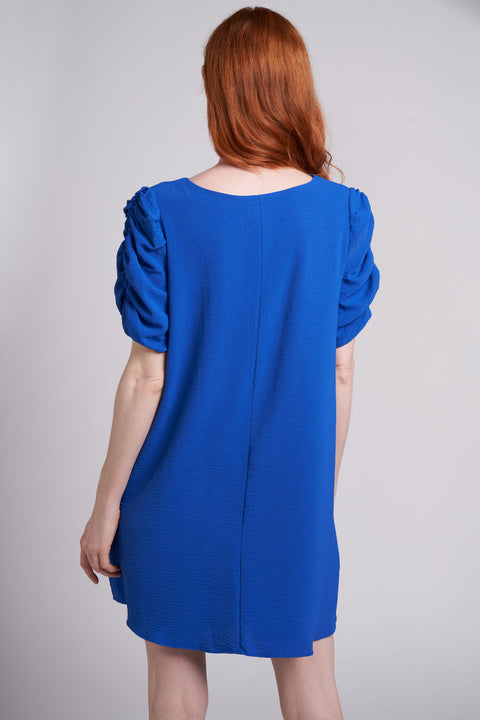 Sapphire Blue Ashley Short Ruched Sleeve V-Neck Dress