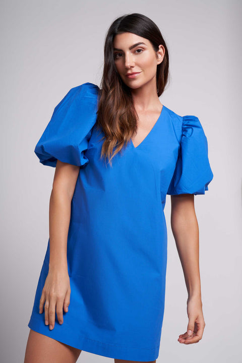 Sapphire Blue Rylie Balloon Sleeve Mini Dress with Optional Belt