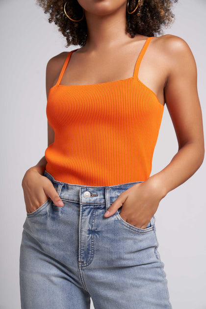 Orange Ella Ribbed Tank with Thin Straps – Caldwell Collection