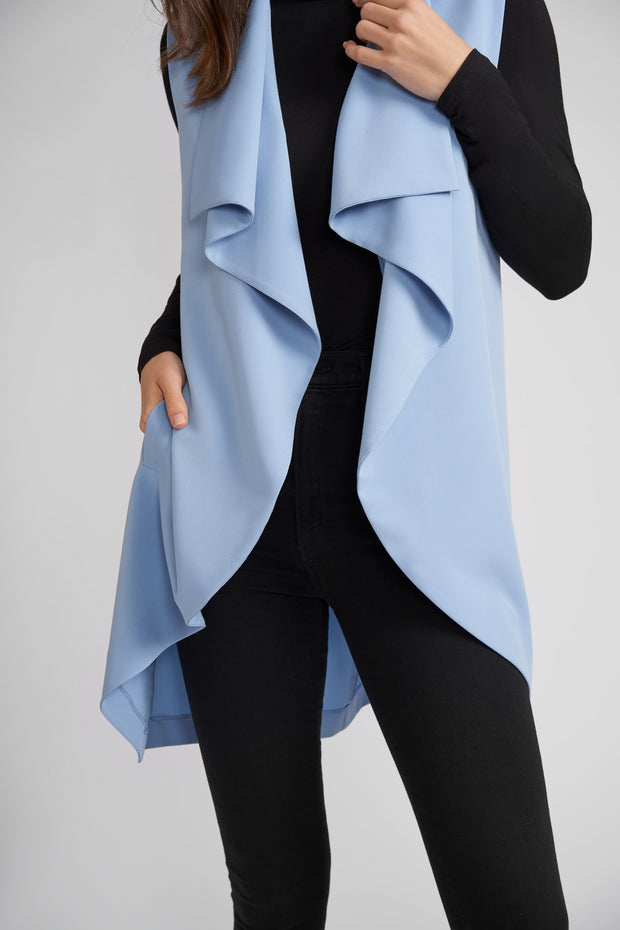 Sky Blue Morgan Duster Vest with Draped Collar