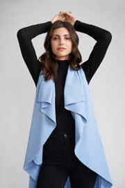 Sky Blue Morgan Duster Vest with Draped Collar