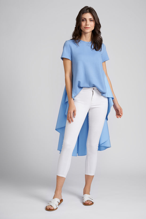 Sky Blue Piper High Low Short Sleeve Top