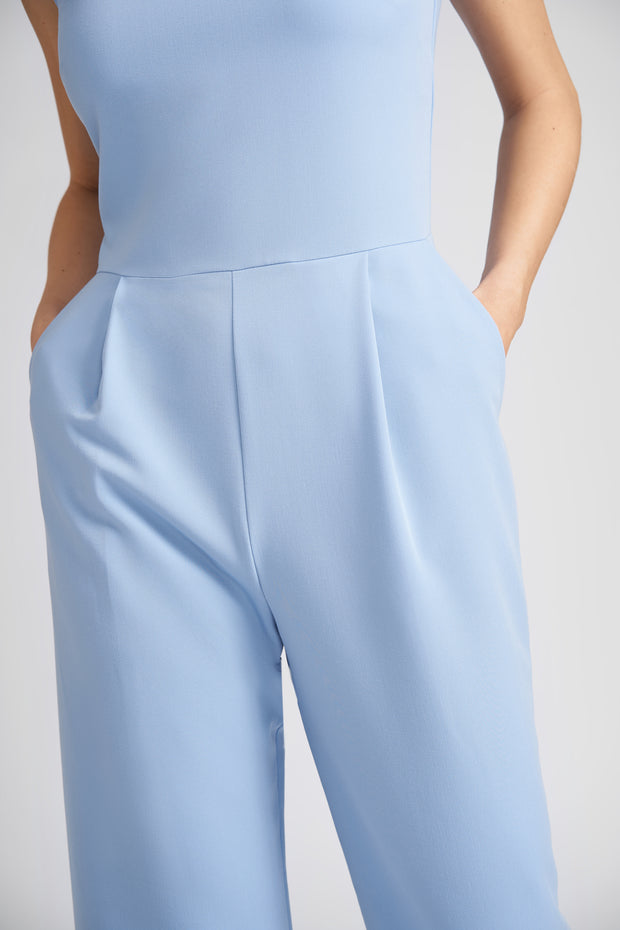 Sky Blue London Fitted Jumpsuit with Besom Pockets in Back