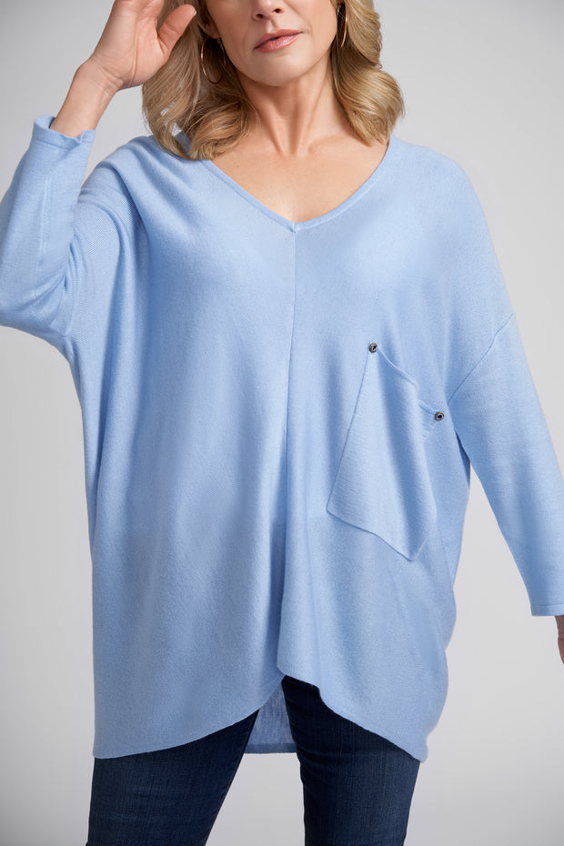 Sky Blue Mara Oversized Sweater with Pocket Detail