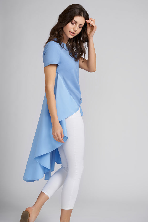 Sky Blue Piper High Low Short Sleeve Top
