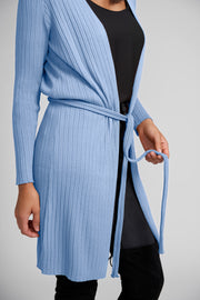 Sky Blue Lottie Ribbed Knit Cardigan with Optional Belt