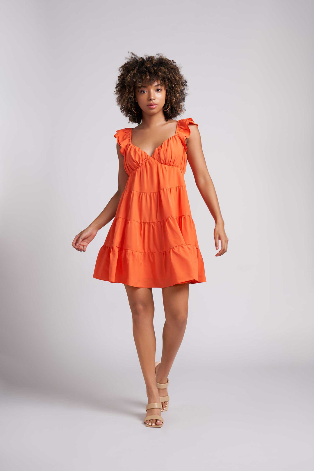 Orange Anna Ruffle V-Neck dress – Caldwell Collection