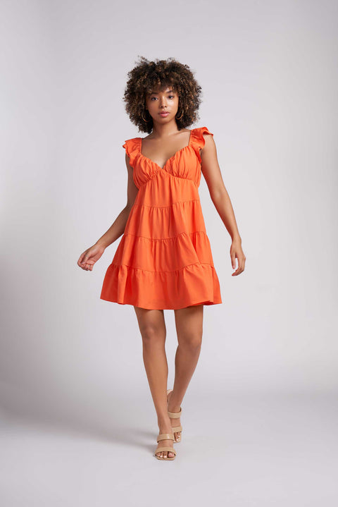 Orange Anna Ruffle V-Neck dress