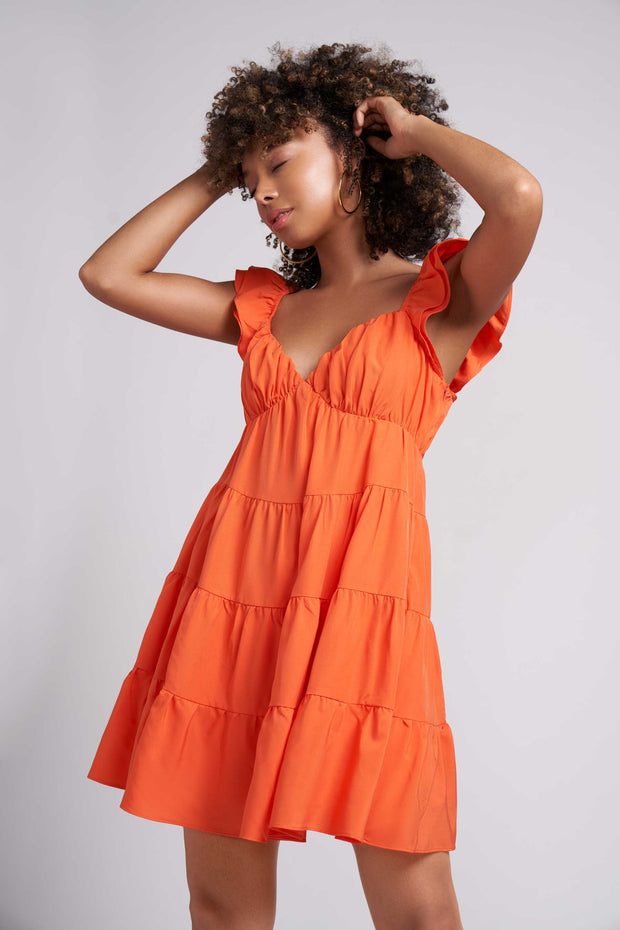 Orange Anna Ruffle V-Neck dress