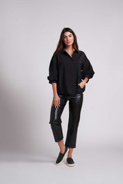 Noir Zoe Button Front Blouse with Pleated Detail in the Back