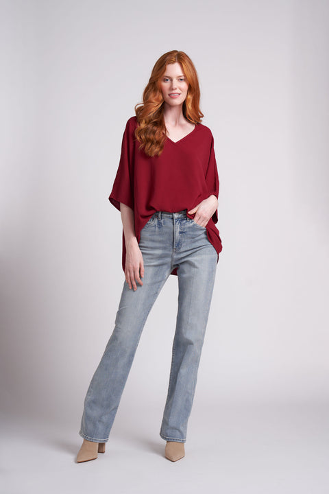 Garnet Red Claire Oversized Light weight V-Neck Top