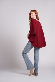 Garnet Red Claire Oversized Light weight V-Neck Top