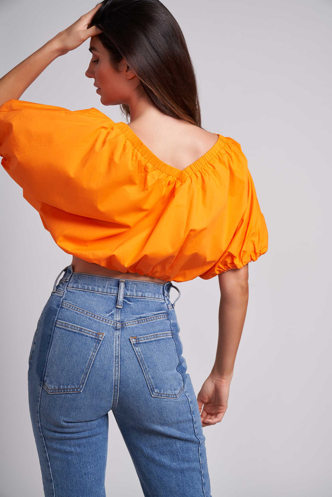 Orange Maya Cropped Balloon Sleeve Top – Caldwell Collection