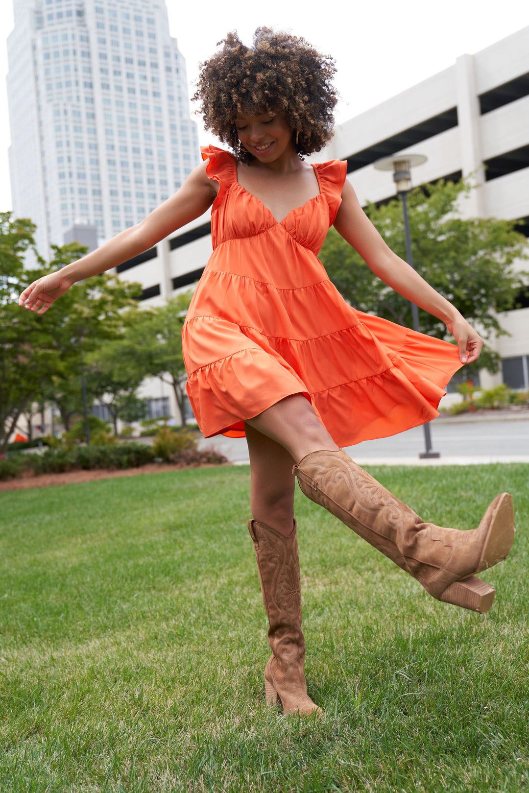 Orange Anna Ruffle V-Neck dress – Caldwell Collection